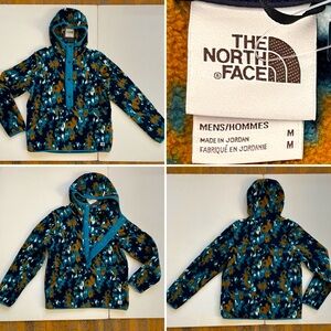 North Face 1/4 Snap Carbondale Fleece Hoodie, Men Medium, Teal Camo Print, NWT